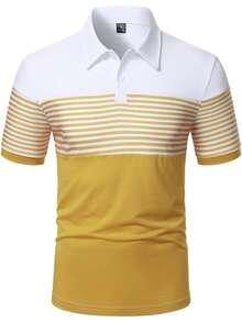 Manfinity Homme Áo polo nam tay ngắn kẻ sọc phối màu, kiểu dáng thường ngày, thích hợp cho mùa hè. - Nhiều màu - Xem 4
