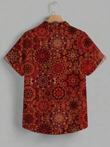 Manfinity Homme Men's Summer Beach Vacation Allover Print Short Sleeve Shirt - Red - View 5