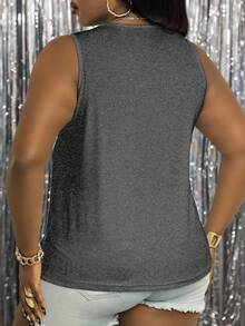 Maweii Plus Size Slogan Rhinestone Short Sleeve Hot Diamond Tees Women Tank Tops - Grey - View 2