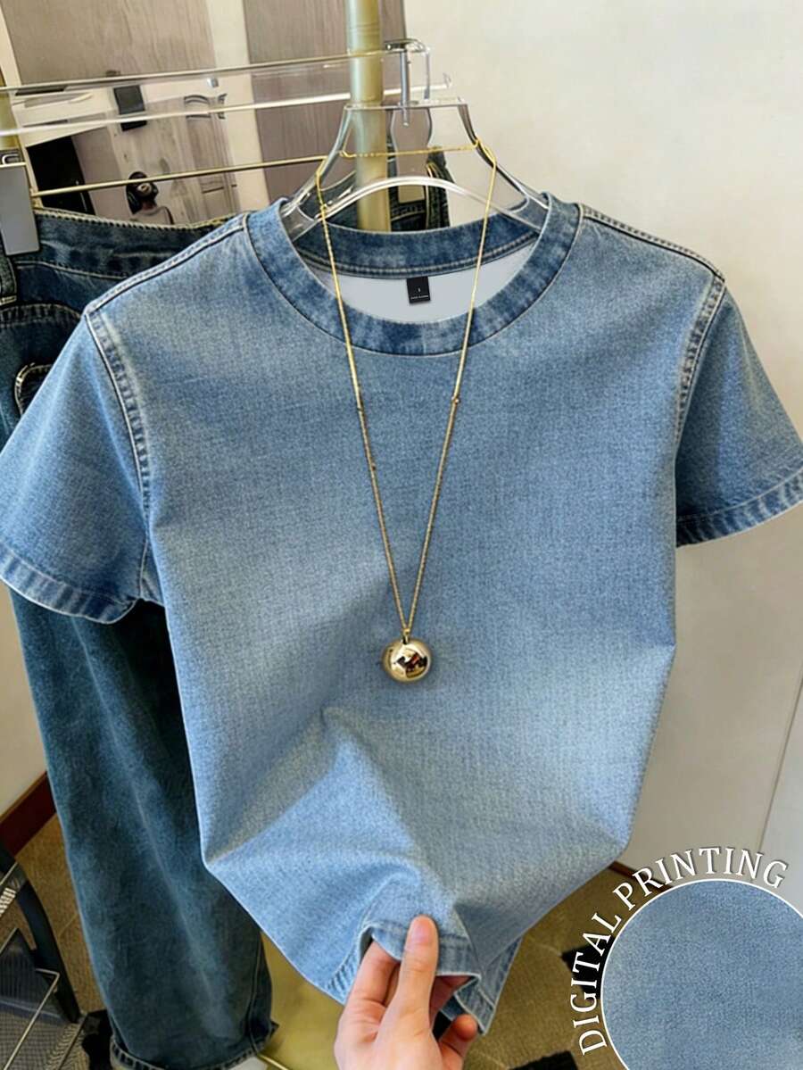 Franclia 女士纯色圆领休闲日常短袖上衣 - 彩色 - 查看 1