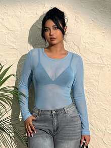 CovetEZ Top básico transparente talla grande - Celeste - Ver 6