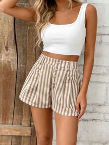 Airaco Pantalones cortos con botones y estampado de rayas al estilo estadounidense - Multicolor - Ver 3