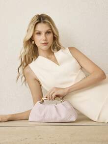 MOTF PREMIUM BOLSO DE MANO DE MUJER DE PU TEJIDO CON RELIEVE, HERRAJES FINOS - Trenza rosa claro - Ver 7