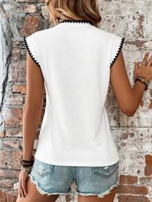 SHEIN Shell Embroidered Trim Fashionable Minimalist Women Round Neck T-Shirt, Gift For Friends - White - View 2