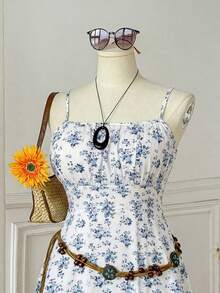 CovetEZ 大码夏季休闲碎花吊带连衣裙 - 彩色 - 查看 5