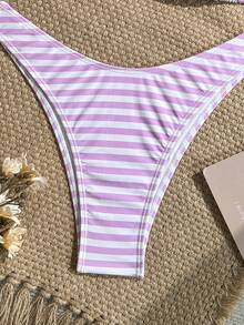 Swim Mod Striped Bikini Set For Beach Vacation - Multicolor - View 4