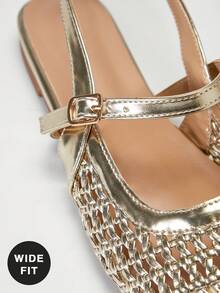 SHUZIA Ladies Wide Fit Crochet Woven PU Slingback Mules - Gold - View 7