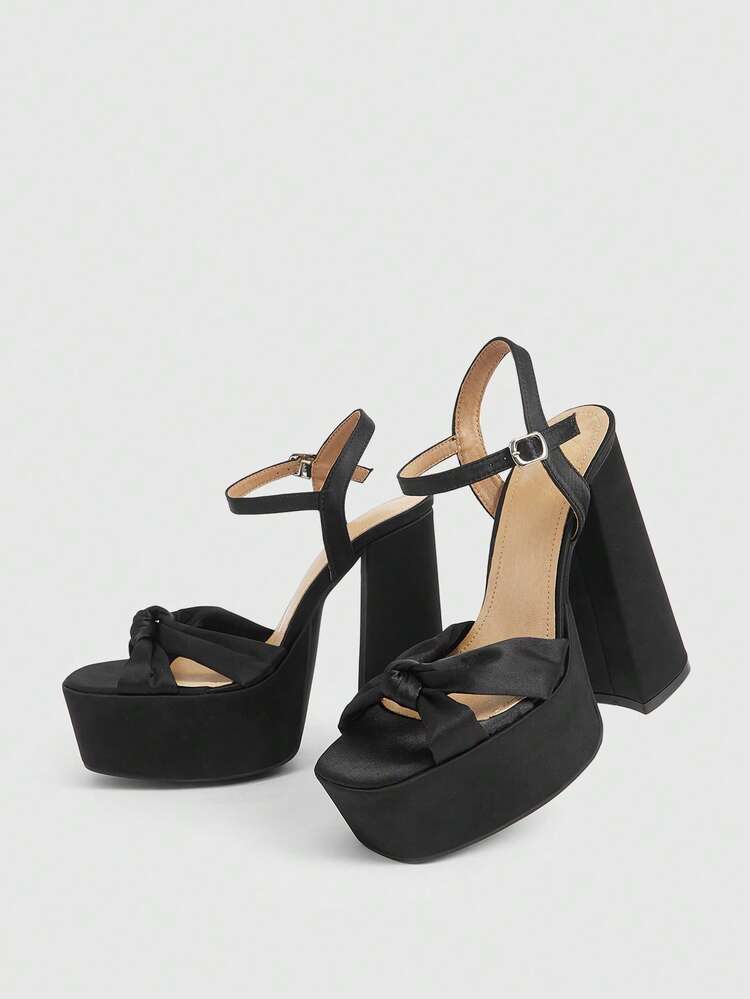CUCCOO LuxiPop High Heel Thick Sole Hollow Thick Heel Square Toe One-Button Women's Shoes 2000s Style - Black - View 5