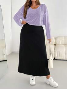 SHEIN Essnce Bộ đồ nữ cỡ lớn mùa xuân hè, kiểu dáng thường ngày, rộng rãi, thoải mái, thoáng khí, chống nắng nhẹ, gồm áo dài tay màu trắng và áo vest đen, váy dài hai mảnh, phong cách Y2K, thời trang đường phố, bộ đồ phối hợp cho nữ, trang phục đi nghỉ mát, mùa hè châu Âu, trang phục sân bay. - Màu tím hoa cà - Xem 2