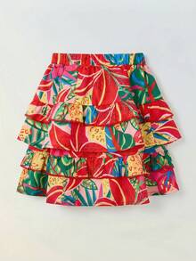 SHEIN Maija Kids Bộ 2 món gồm chân váy ngắn in họa tiết, dây đeo điều chỉnh được, xếp tầng, viền bèo nhún, kiểu dáng truyền thống cổ điển, trang phục thường ngày thời trang retro cho bé gái, thích hợp đi chơi, ở nhà, đi học, đi nghỉ mát, phong cách Boho. - Nhiều màu - Xem 5