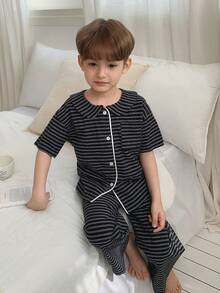 DAZY Bộ đồ ngủ 2 món cho bé trai, quần short và quần dài, thích hợp cho mùa hè. - màu đen - Xem 6
