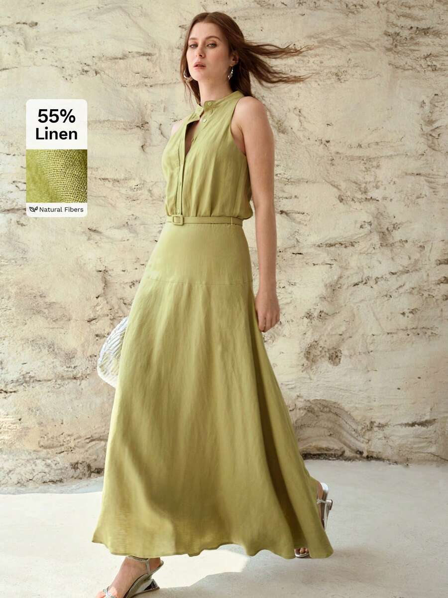 MOTF PREMIUM Đầm không tay chất liệu pha lanh, thời trang cho mùa xuân và mùa hè, thích hợp mặc hàng ngày. - Limelight Green - Xem 1
