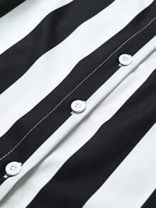 Set de 2 piezas: Camisa de rayas casual de verano y falda plisada - Blanco y Negro - Ver 7