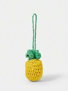SHECARRY 1 Piece Fashionable Summer Seaside Vacation Straw Hand Crochet Pineapple Styling Bag Pendant, Suitable For Straw Bags, Vacation, Summer, Beach, Seaside - Yellow - View 1