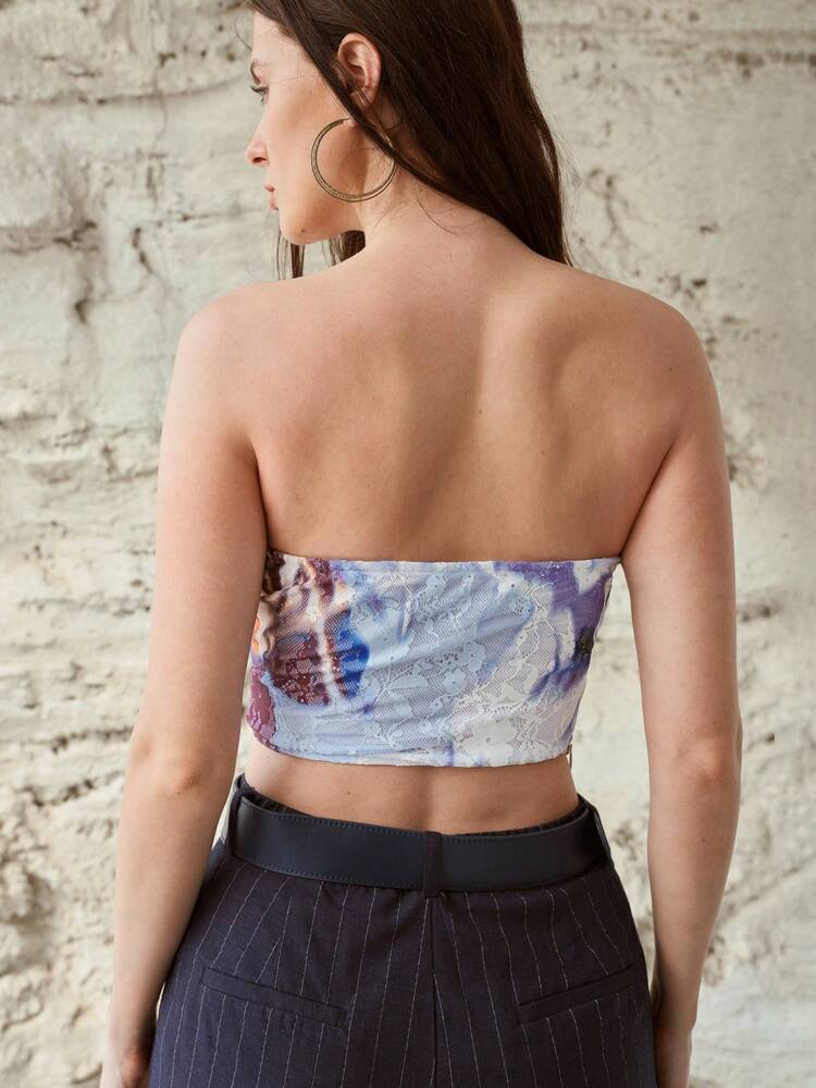 WOMEN'S CONTRAST LACE ALL OVER PRINT TUBE TOP, SPRING/SUMMER