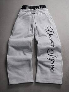 STYNVO Plus Size Men's Casual Elastic Waist Drawstring Letter Print Sweatpants - Grey - View 1