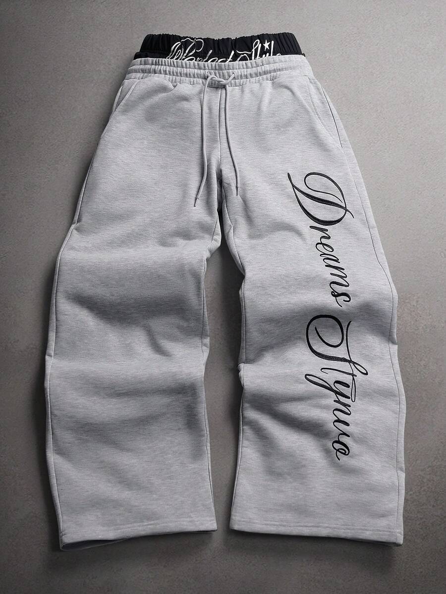 STYNVO Plus Size Men's Casual Elastic Waist Drawstring Letter Print Sweatpants - Grey - View 1
