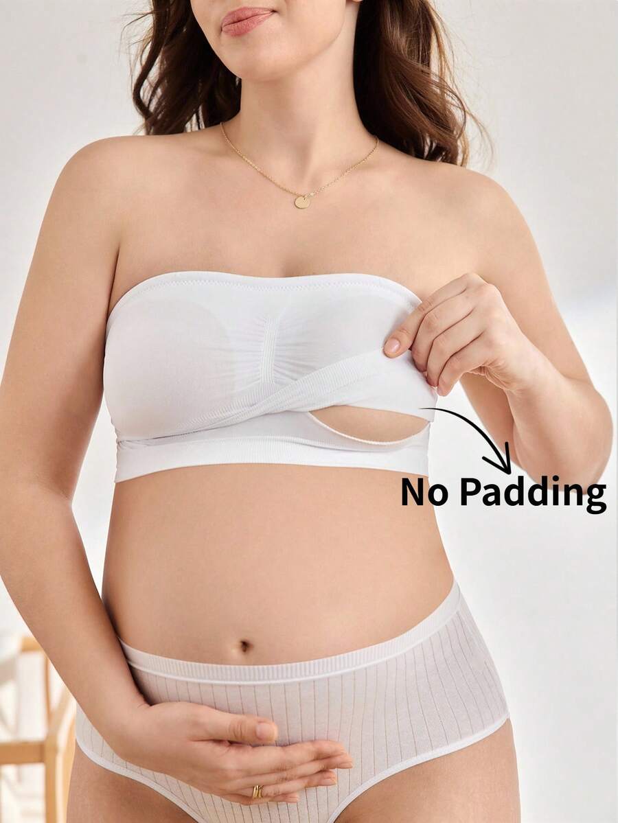 Seamless, Bandeau, Nursing, Maternity, High Elasticity, Ruched, Strapless, Minimalist Fashion, Skin-Tone, Maternity Bra, Pregnancy, Nursing Period - White - View 1