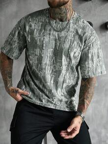 SLATEMANN Áo thun nam phong cách đường phố, chất liệu sần sùi, cổ tròn, tay ngắn, in chữ jacquard. - màu xanh lá - Xem 1