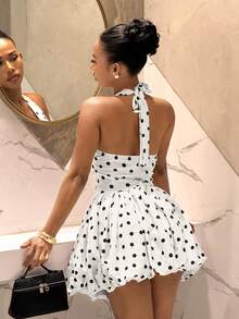 Slaydiva 新款春夏优雅性感波点A字荷叶边迷你连衣裙，适合派对、生日、酒吧、夜店、情人节、万圣节、圣诞节、婚礼、约会、度假、鸡尾酒会等场合。 - 黑與白 - 查看 3