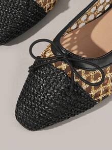 Styleloop Ladies Woven Breathable Butterfly Decoration Low-Top Small Square Toe Comfortable And Elegant, Ladies Flat Shoes, Vacation Style Travel Must-Have Bohemian Style, Vacation Wear, Travel Must-Have, Summer Wear, Vacation Atmosphere - Graphite Black - View 4