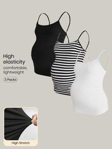 Modmama 孕妇休闲舒适吊带背心 - 黑與白 - 查看 1