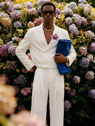 AKNOTIC Business Casual Bộ đồ công sở nam gồm áo khoác dài tay cổ ve lật, họa tiết hoa và quần dài có túi, thích hợp mặc đi làm.