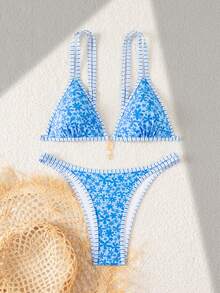 Swim Mod Damen süßer Bikini-Set mit Ditsy-Blumen-Trim, geeignet für Sommerurlaub - Verschiedenfarbig - Übersicht 2