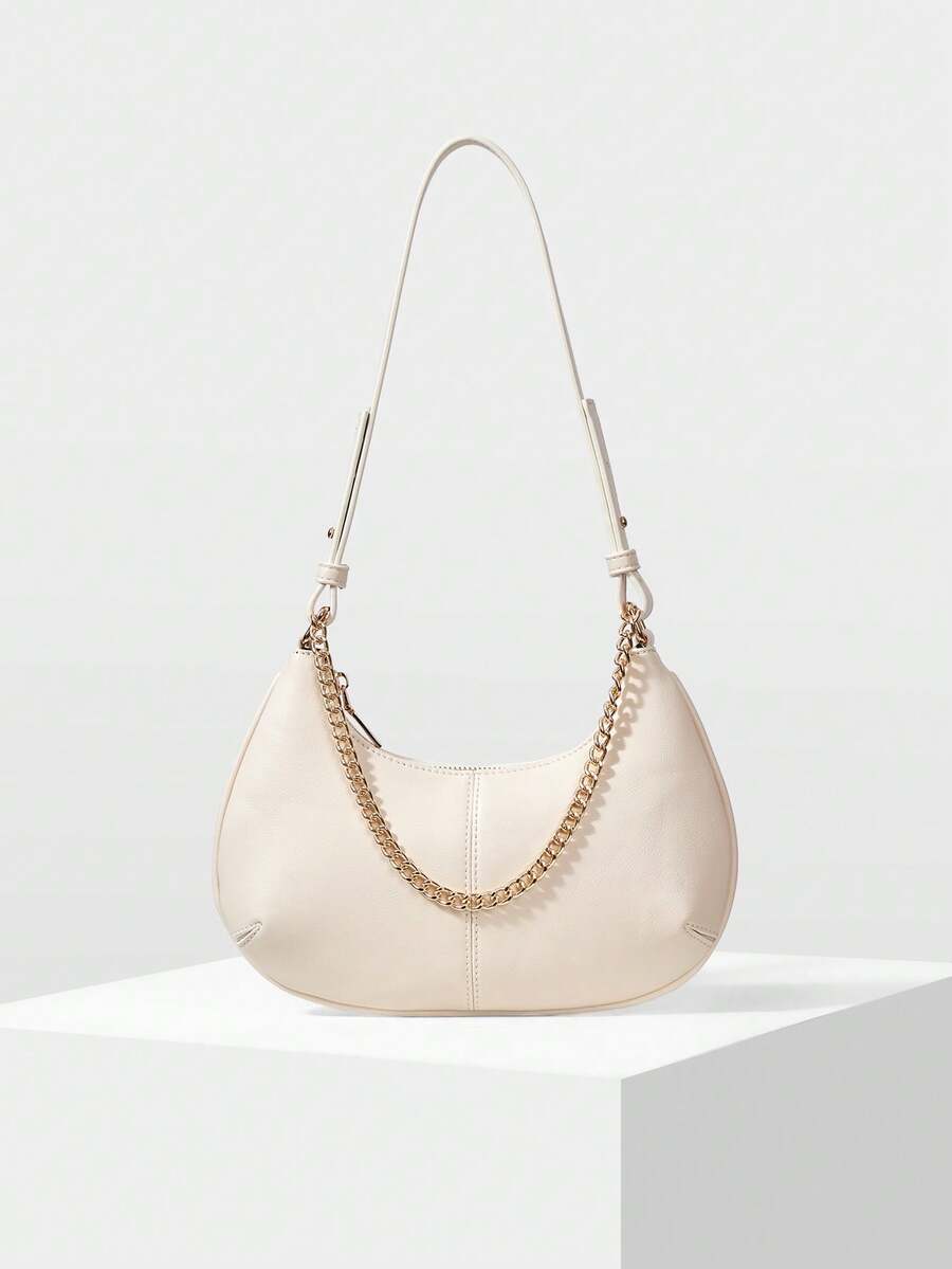 MOTF BOLSO DE HOMBRO PARA MUJER MARRÓN RETRO, DECORACIÓN EXQUISITA CON CADENA - Beis - Ver 1