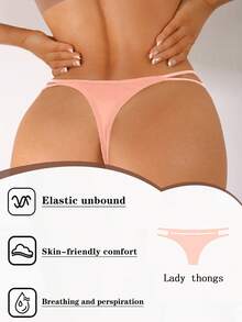 1pc Solid Color Sexy Thin Waist Mesh Splice Women's G-String Panty - Dusty Pink - View 2