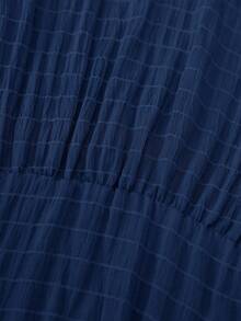 Brillora 女士春夏纯色荷叶边圆领短袖连衣裙 - 藏蓝色 - 查看 7