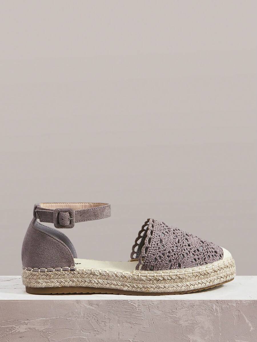 Styleloop 女士灰色波西米亚风西部音乐节舒适透气帆布平底鞋，适合度假装扮和旅行 - 深灰色 - 查看 1