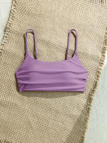 SHEIN Swim 女士夏季沙滩纯色时尚比基尼上衣 - 紫色 - 查看 6