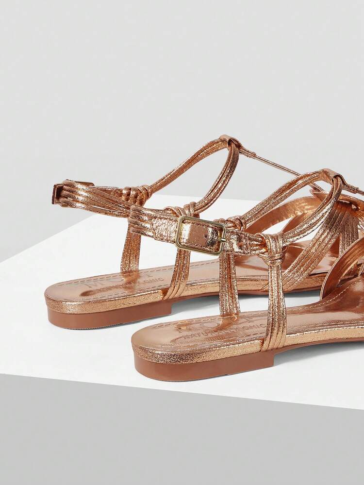 LADIES CHAMPAGNE SIMPLE FASHION CASUAL SUITABLE FOR DAILY COMMUTING HOLIDAY STYLE FLAT SANDALS