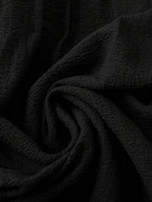 Linhara Plus Size Women Casual V-Neck Partial Button Ruffle Trim Blouse - Black - View 4