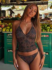 EMERY ROSE Conjunto de bikini a cuadros de cereza dulce - Multicolor - Ver 4