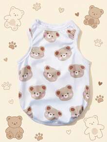 PETSIN 1件可爱小熊印花休闲宠物背心 - 彩色 - 查看 1