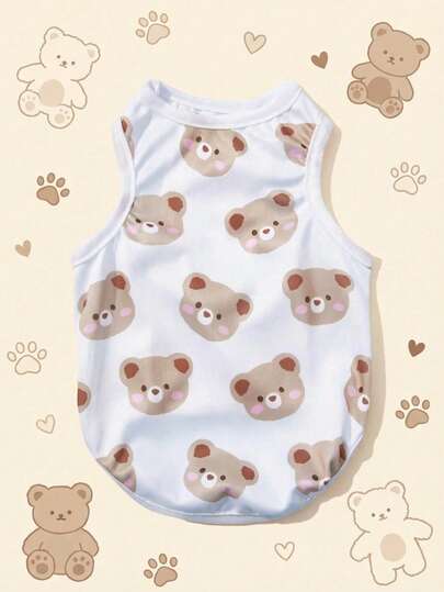 PETSIN 1 pieza Camiseta sin mangas casual para mascotas con estampado de oso lindo