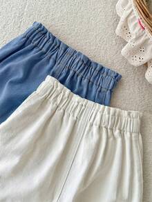 SHEIN 2pcs/Set Girls' Pink & White Loose Fit Denim Pants - Multicolor - View 4