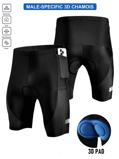 Manfinity Sport Corelite Pantalones cortos de ciclismo y fitness informales con bolsillos de color contrastante, pantalones cortos negros tipo ciclista