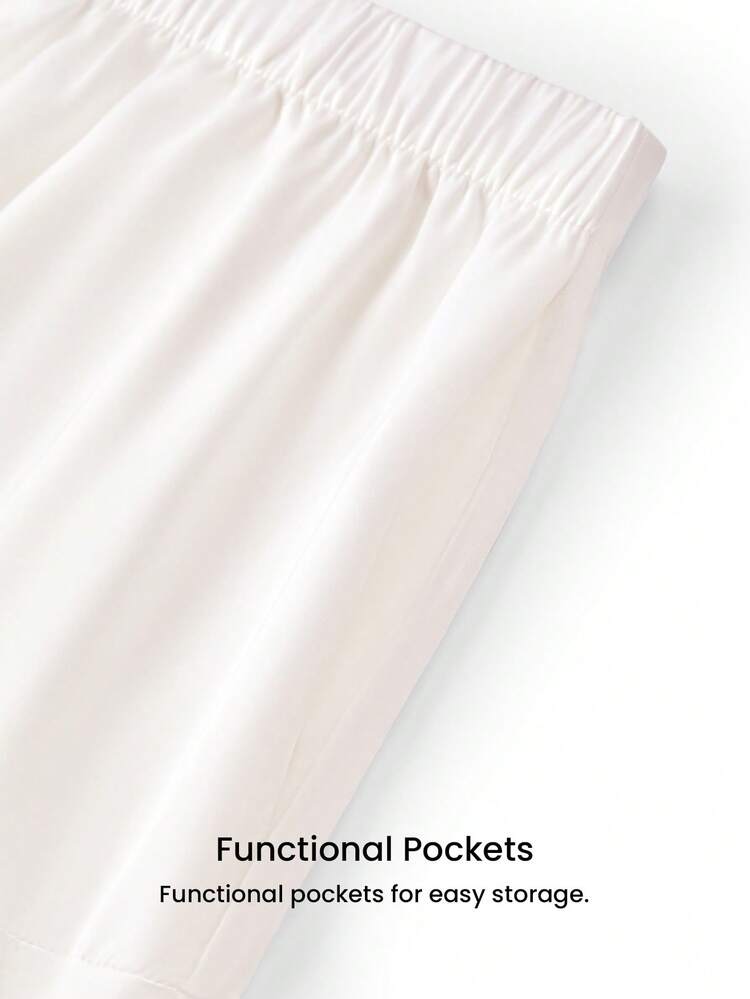 Plus Size Elegant Minimalist White Satin Pajama Set