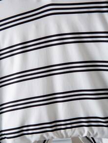 SHEIN Girls' Comfortable Soft V-Neck Long Sleeve Striped T-Shirt - Black and White - View 8