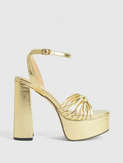 CUCCOO LuxiPop Women's High Heel Sandals, Square Toe Platform, PU Material, Strap Decor, Fashionable & Comfortable For Daily, Party, Wedding, Open Toe Slip-On Heels, Sexy Nightclub Style, Suitable For Easter, Spring & Summer 2000s