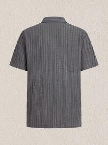 Chemise à manches courtes boutonnée unie pour homme (impression coupée aléatoire) - Gris - Voir 5