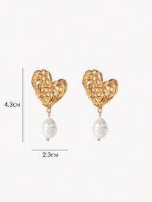 Opalesca 18K Gold Plated Twig Love Pearl Earrings,Premium/Elegant/Classy/Dailywear/Minimalist,Pearl/Crystal,For Mom/Women/Girl/Mother,Summer/Beach/Prom/Party/Holiday/Vacation,Engagement/Wedding/Promise,Bride,Heart/Floral,Fairycore/Mermaid Core - Gold - View 10