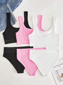 Bộ 3 chiếc/bộ áo ngực liền mạch đơn giản thường ngày cho nữ có dây đeo bản rộng - Nhiều màu - Xem 2