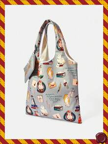 HARRY POTTER X SHEIN 1 paquete, Bolso tipo chaleco de pana con estampado de búho, de gran capacidad. - Multicolor - Ver 2