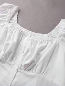 Franclia Women's Solid Color Square Neck Petal Sleeve Elegant Summer Versatile Plus Size Blouse - White - View 6