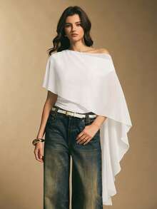Poéselle Body ajustado fruncido blanco para mujer, elegante, de verano, para fiestas y noches, diseño minimalista, ideal para usar como prenda de baño o traje de baño. - Blanco - Ver 4