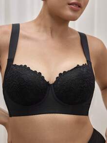 Bralution 1pc Women's Adjustable Seamless Wireless Bra, Comfy & Soft With Wide Strap For Shaping & Support Lingerie - Black - View 8